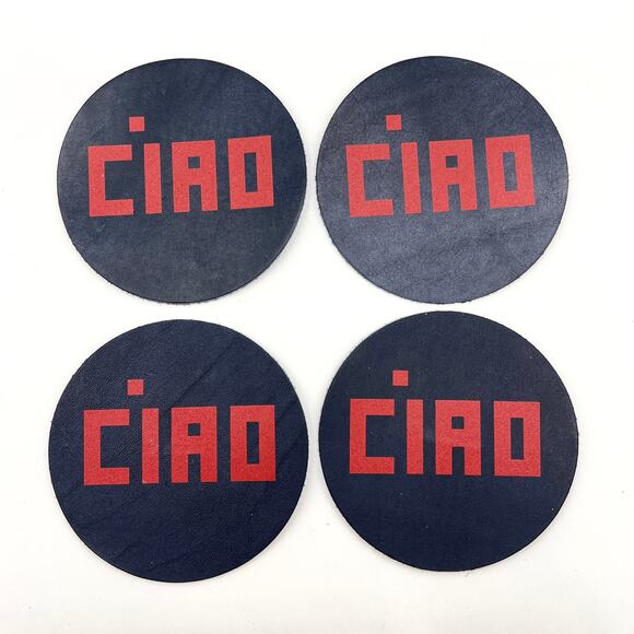 CLARE V Ciao Leather Coaster Set Cuoio Navy Red Set Of 4 Round NEW Gift Holiday - Picture 2 of 7